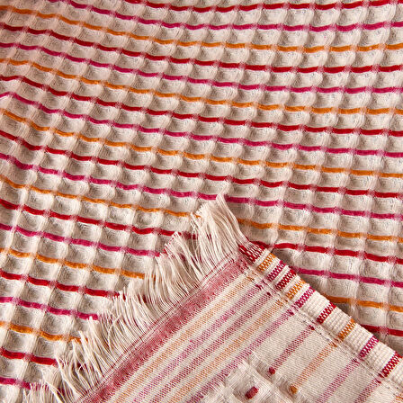 Soft Waffle Koltuk Şalı - Ekru / Bordo - 120x170 cm