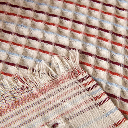 Soft Waffle Koltuk Şalı - Ekru / Kiremit - 120x170 cm