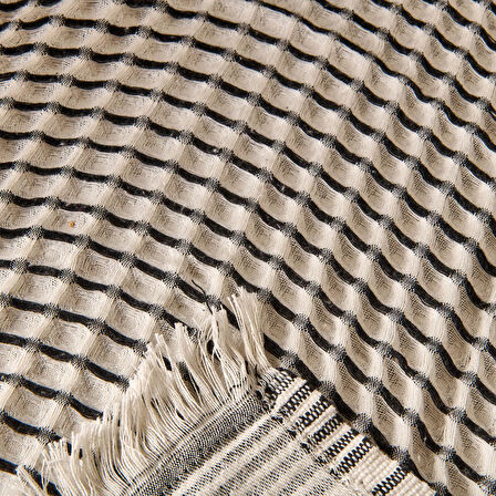 Soft Waffle Koltuk Şalı - Ekru / Siyah - 120x170 cm