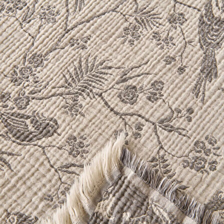 Soft Birds Tek Kişilik Yatak Örtüsü - Antrasit - 180x240 cm