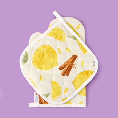 Soft Nemo Fırın Eldiveni ve Tutaç - Ekru / Sarı - 17x28 cm + 20x20 cm