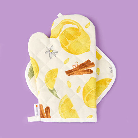 Soft Nemo Fırın Eldiveni ve Tutaç - Ekru / Sarı - 17x28 cm + 20x20 cm