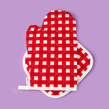 Soft Nemo Fırın Eldiveni ve Tutaç - Ekru / Kırmızı - 17x28 cm + 20x20 cm