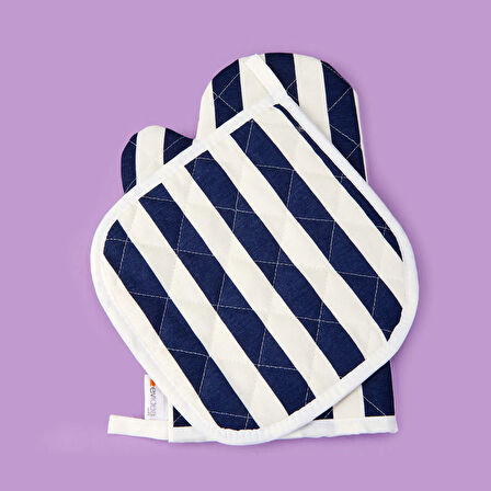 Soft Nemo Fırın Eldiveni ve Tutaç - Ekru / Lacivert - 17x28 cm + 20x20 cm