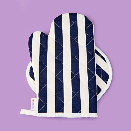 Soft Nemo Fırın Eldiveni ve Tutaç - Ekru / Lacivert - 17x28 cm + 20x20 cm