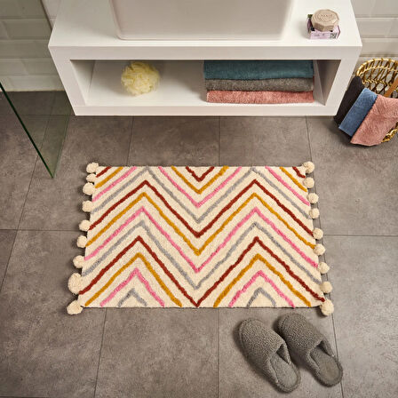 Soft Tufting Krus Banyo Paspası - Ekru / Renkli - 60x90 cm