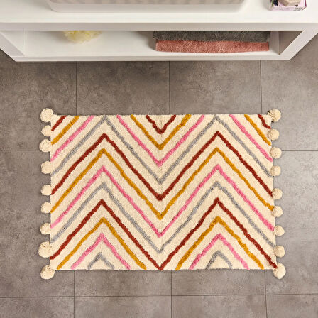 Soft Tufting Krus Banyo Paspası - Ekru / Renkli - 60x90 cm