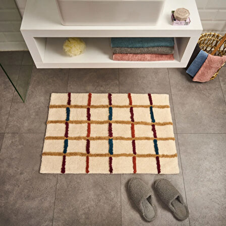 Soft Tufting Plaid Banyo Paspası - Ekru - 60x90 cm