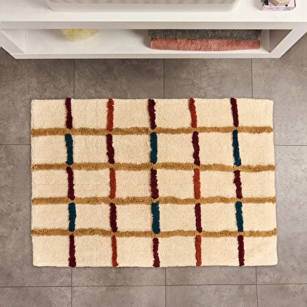 Soft Tufting Plaid Banyo Paspası - Ekru - 60x90 cm