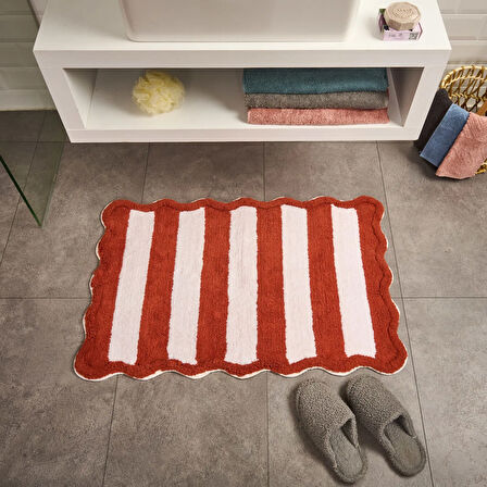 Soft Tufting Line Banyo Paspası - Ekru / Kiremit - 60x90 cm