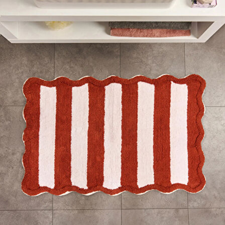 Soft Tufting Line Banyo Paspası - Ekru / Kiremit - 60x90 cm