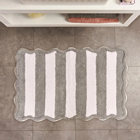 Soft Tufting Line Banyo Paspası - Ekru / Gri - 60x90 cm