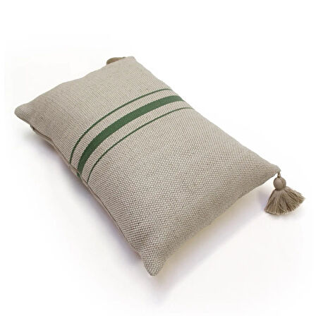 Soft Vev Kırlent - Bej / Yeşil - 35x55 cm