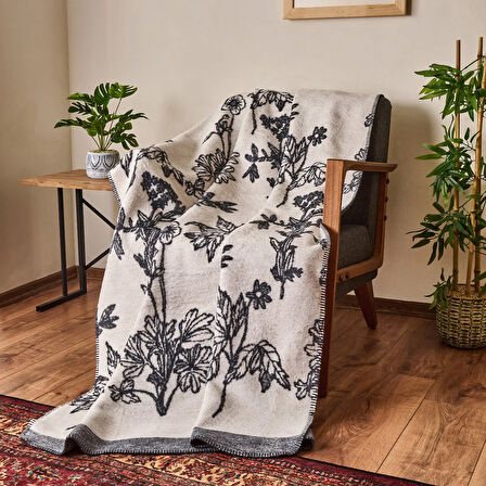 Soft Davi Pamuklu Tv Battaniyesi - Ekru / Antrasit - 130x170 cm