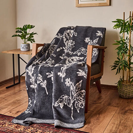 Soft Davi Pamuklu Tv Battaniyesi - Ekru / Antrasit - 130x170 cm