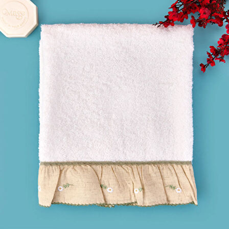 Soft Green Culture Twin Papatya Desenli Yüz Havlusu - Ekru - 50x90 cm