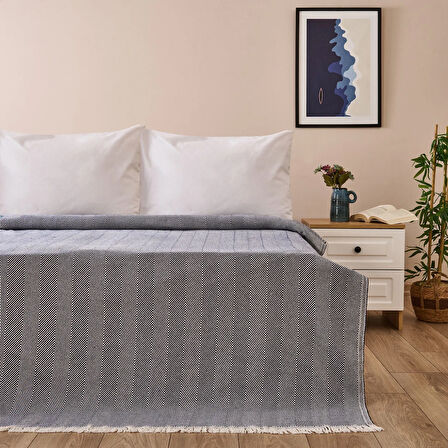 Soft Herringbone Tek Kişilik Yatak Örtüsü - Lacivert - 150x200 cm