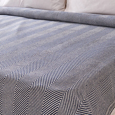 Soft Herringbone Tek Kişilik Yatak Örtüsü - Lacivert - 150x200 cm