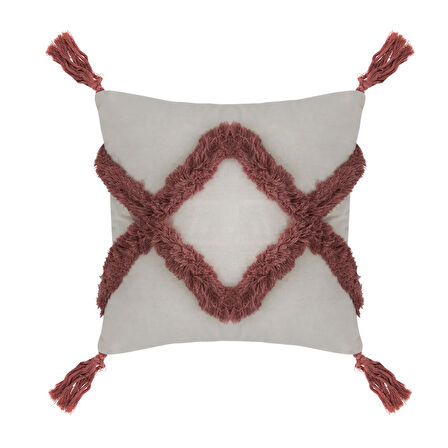 Motif Makrome Handmade Kırlent - Gülkurusu / Ekru - 42x42 cm