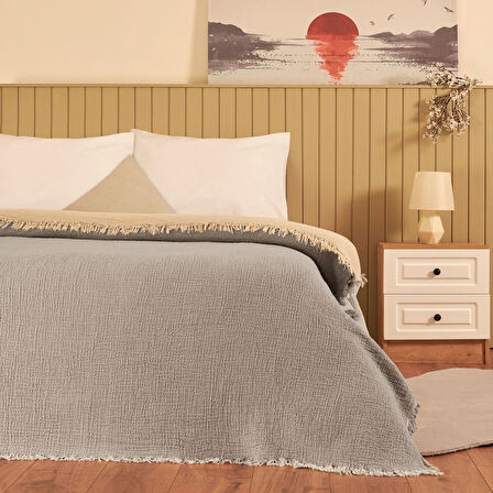 Müslin Çift Kişilik Yatak Örtüsü - Antrasit