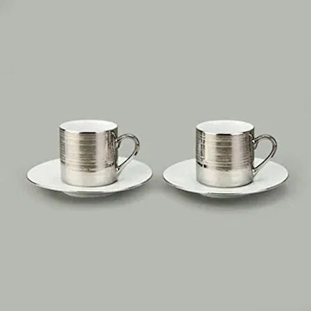 Porselen Metalik 2'li Kahve Fincan Seti - Gümüş - 90 ml