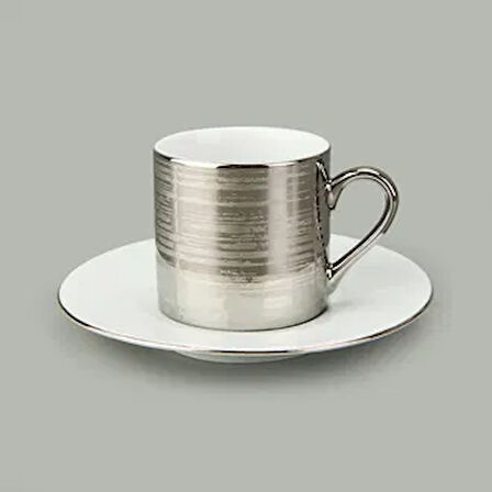 Porselen Metalik 2'li Kahve Fincan Seti - Gümüş - 90 ml