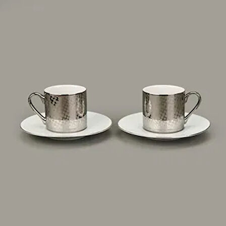 Porselen Mozaik 2'li Kahve Fincan Seti - Gümüş - 90 ml