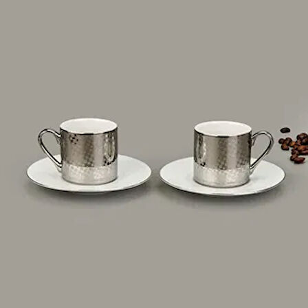Porselen Mozaik 2'li Kahve Fincan Seti - Gümüş - 90 ml