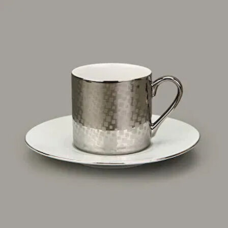 Porselen Mozaik 2'li Kahve Fincan Seti - Gümüş - 90 ml