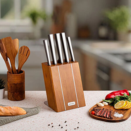 Pro-Edge 6 Parça Blok Bıçak Seti - Siyah / Kahverengi