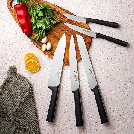 Pro-Edge 6 Parça Blok Bıçak Seti - Siyah / Kahverengi