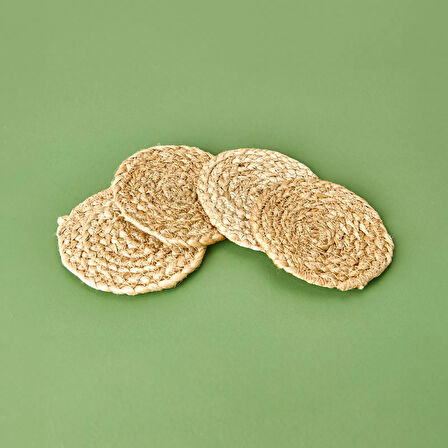 4'lü Jüt Bardak Altlığı Seti - Kahverengi - 10 cm