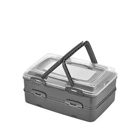 L718 2 Katlı Pasta Taşıma Kabı - Antrasit / Şeffaf