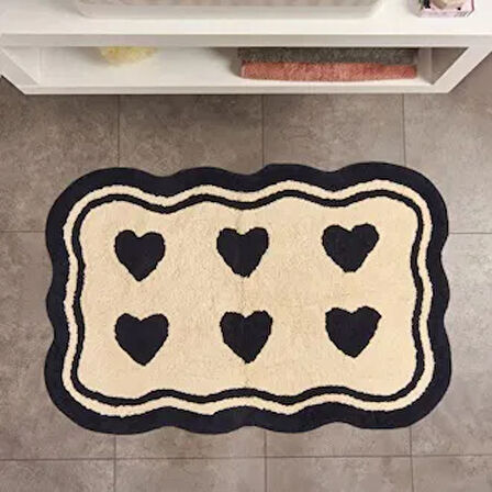 Soft Tufting Herz Banyo Paspası - Ekru - 60x90 cm