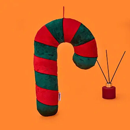 Soft Baston Şeker Figürlü Yastık - Yeşil / Kırmızı - 27x40 cm