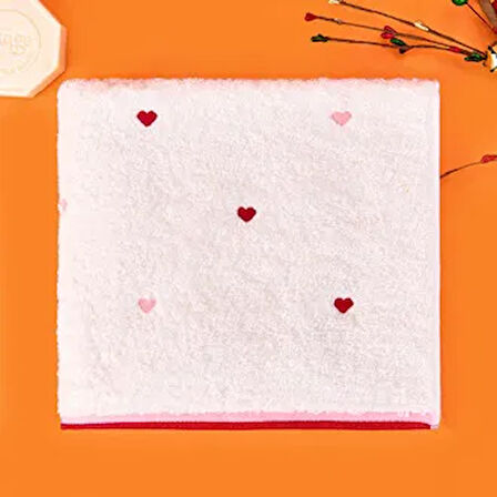 Soft Kalp Nakışlı Yüz Havlusu - Ekru / Kırmızı - 50x90 cm