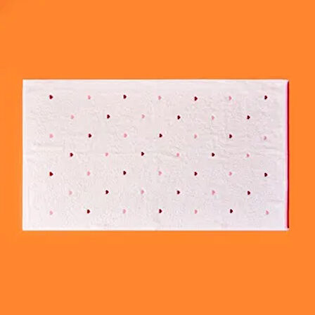Soft Kalp Nakışlı Yüz Havlusu - Ekru / Kırmızı - 50x90 cm
