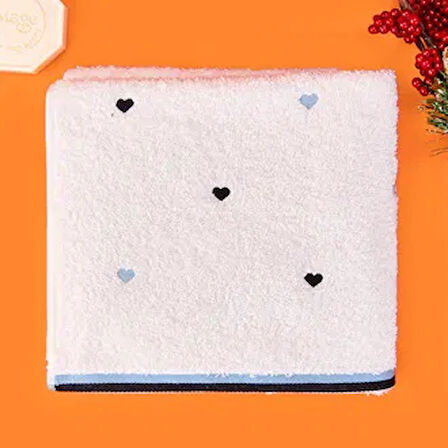 Soft Kalp Nakışlı Yüz Havlusu - Ekru / Siyah - 50x90 cm