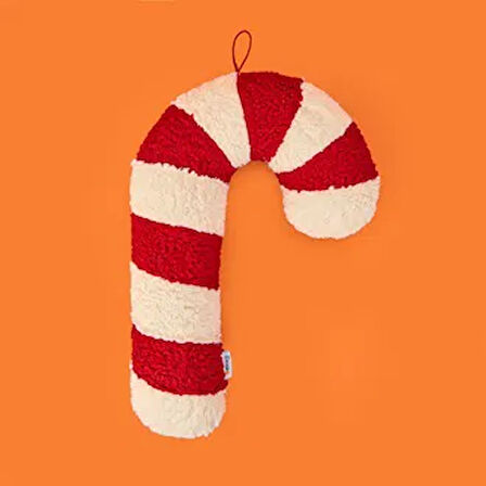 Soft Baston Şeker Figürlü Yastık - Beyaz / Kırmızı - 27x40 cm