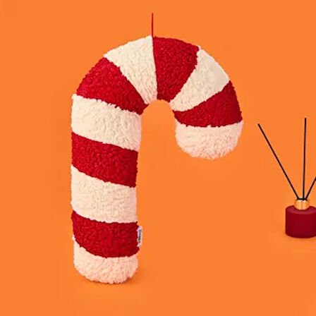 Soft Baston Şeker Figürlü Yastık - Beyaz / Kırmızı - 27x40 cm