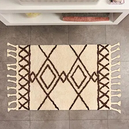 Soft Tufting Çiçekli Banyo Paspası - Ekru - 60x90 cm