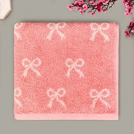 Soft Ribbon Yüz Havlusu - Ekru / Pembe - 50x90 cm