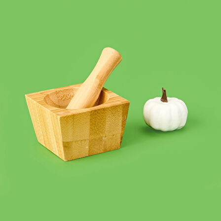 Bambu Kare Havan - Açık Kahverengi - 7x10x10 cm