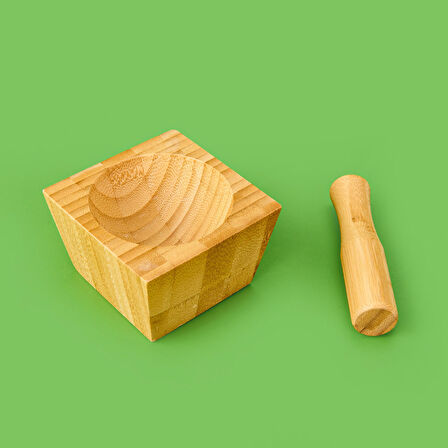 Bambu Kare Havan - Açık Kahverengi - 7x10x10 cm