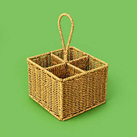 Hasır Dik Kaşıklık - Açık Kahverengi - 29x19x19 cm