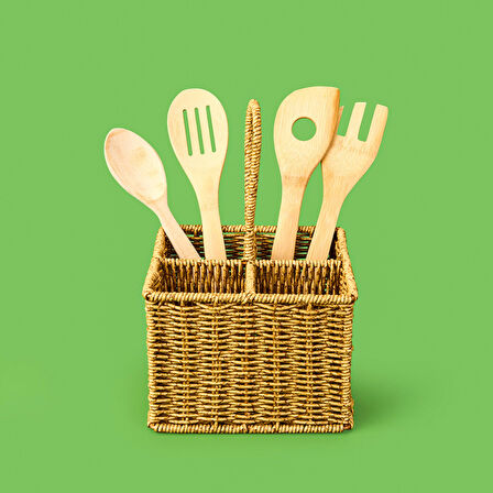 Hasır Dik Kaşıklık - Açık Kahverengi - 29x19x19 cm