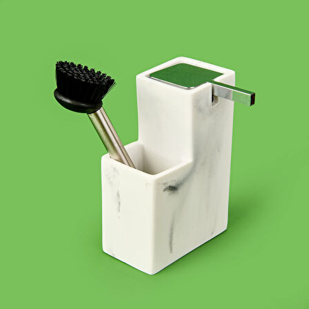 Marmo Fırçalı Sıvı Sabunluk Seti - Gri / Siyah