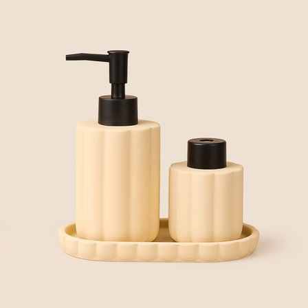 Vega Stantlı Banyo Sıvı Sabunluk Seti - Gri / Siyah