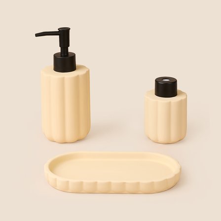 Vega Stantlı Banyo Sıvı Sabunluk Seti - Gri / Siyah