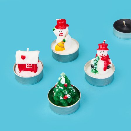 4'lü Snowman Tealight Mum - Renkli - 10 cm